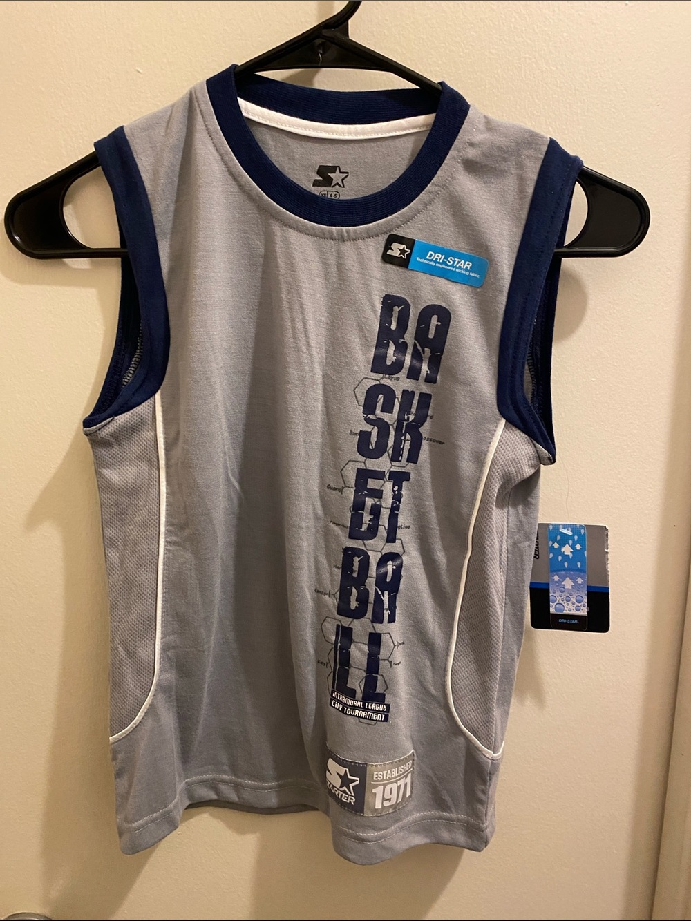 F) STARTER Boys Grey and Navy Basketball Tank Top. xs 4-5